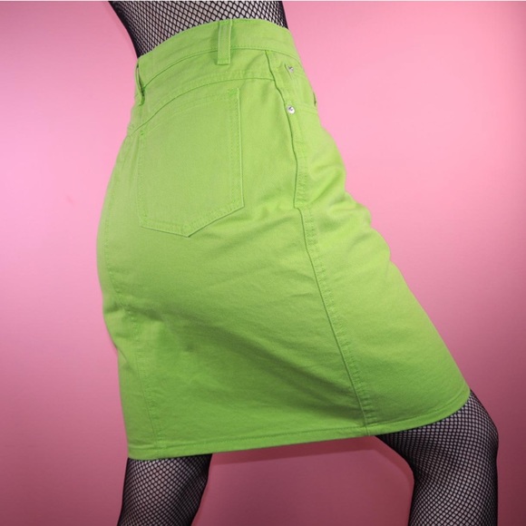 Vintage Lime Green Denim Skirt - Picture 2 of 5